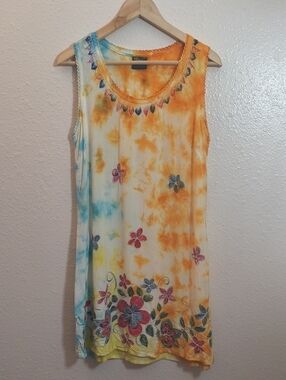 NF Blue And Orange Embroided Tie Back Dress